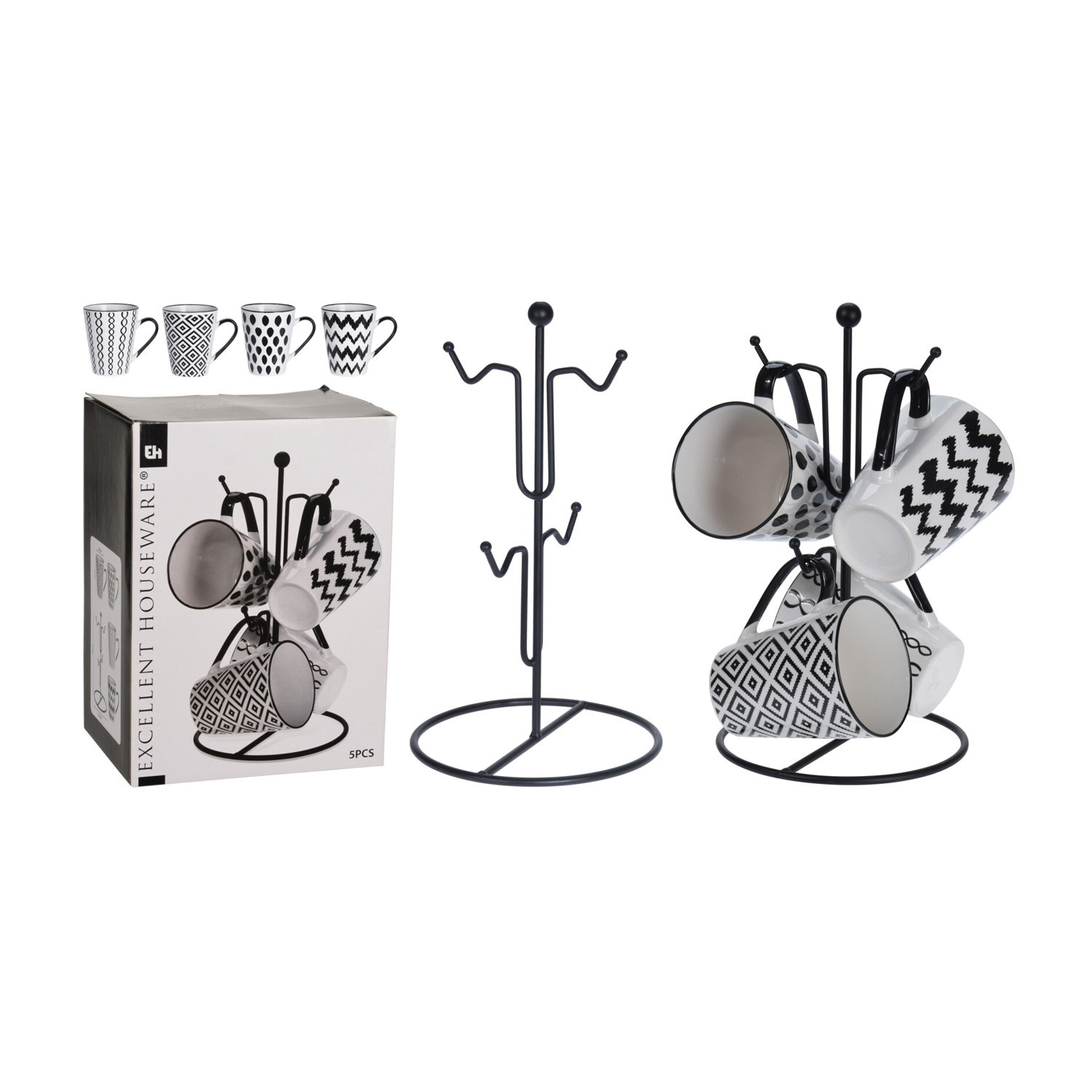 Excellent Houseware 4 Bekers In Metalen Rekje 6 Excellent Houseware 4 Bekers In Metalen Rekje - Afbeelding 4